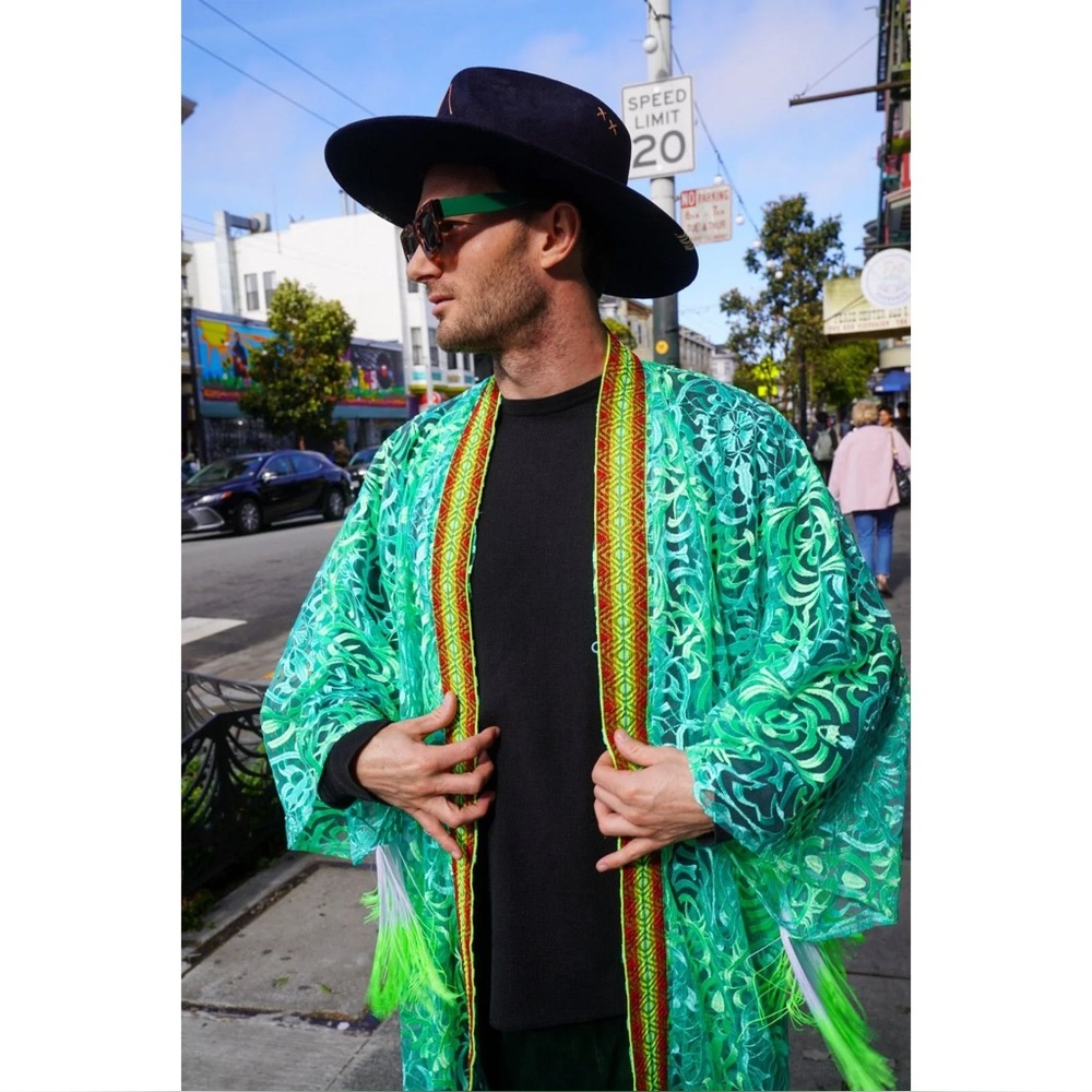 “Neon Flair” Kimono Black light Reactive